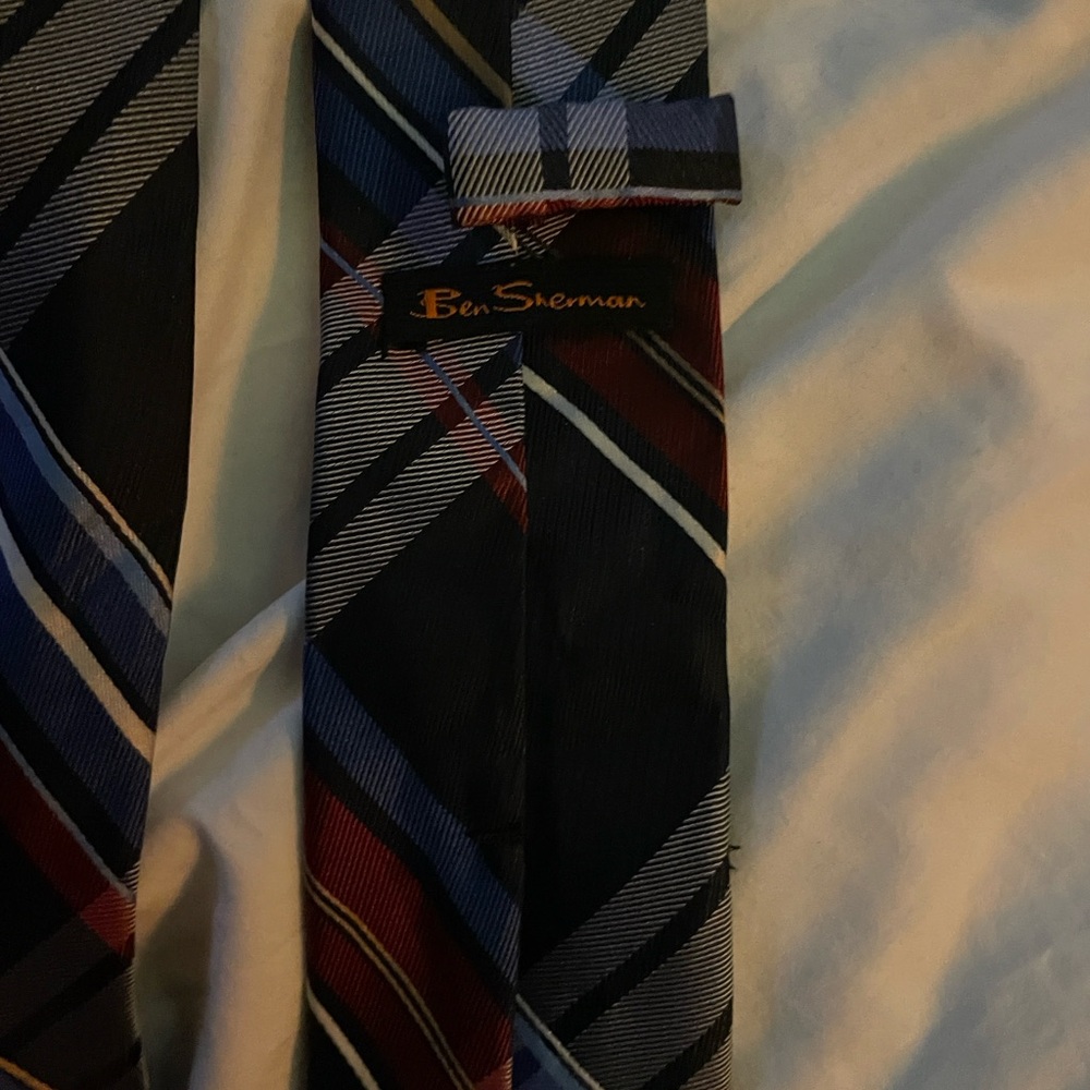 Ben Sherman Navy Tie with Red and Light Blue Diagonal Stripes